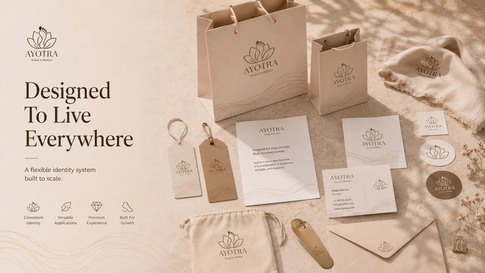 Ayotra — Logo and Branding packaging & visual design mockup 13 by Raghav Chopra